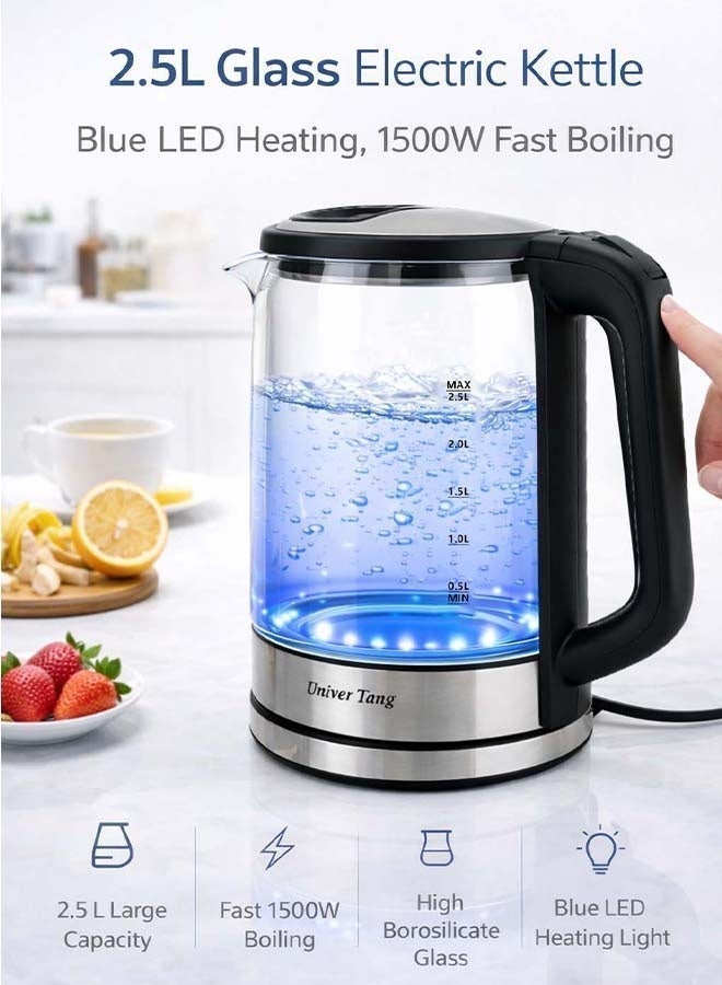 Univer Tang 2.5L 1500W Glass Electric Kettle with Blue LED Light - Image 1